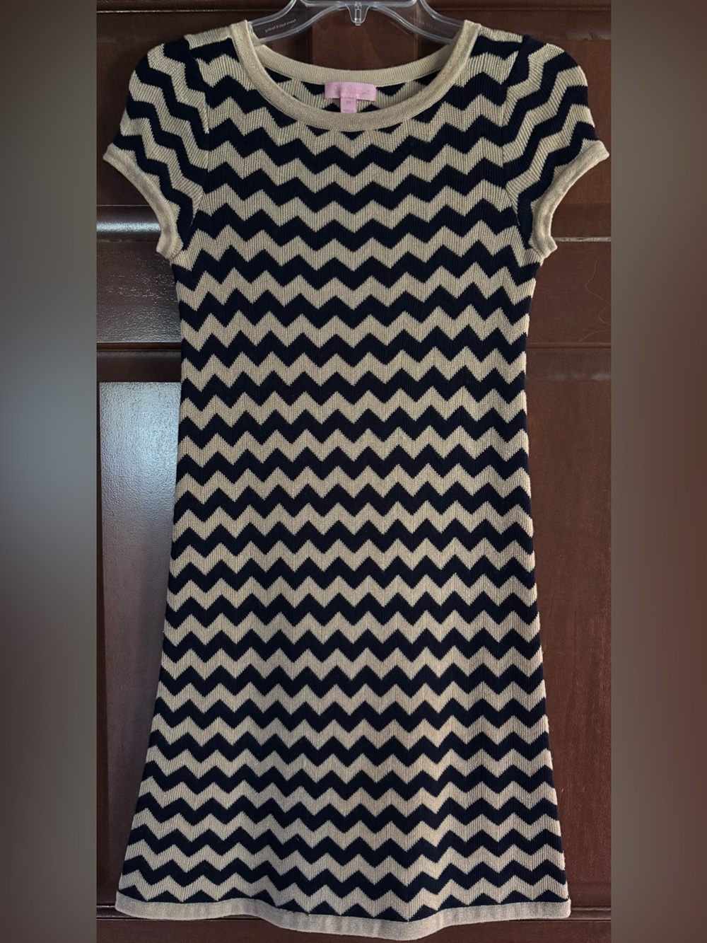 Classy Lilly Pulitzer Santana sweater dress navy gold shimmer size XS
